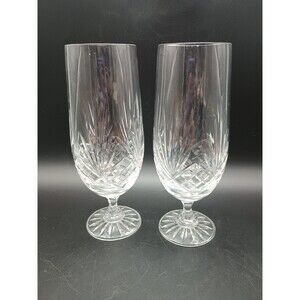 Vtg Crystal Pilsner Glasses 8 1/4" Set Of 2 Pineapple Starburst